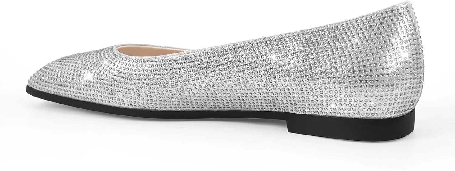 richealnini Women's Slip On Slide Flats Pumps Crystals Loafer Party Wedding Shoes