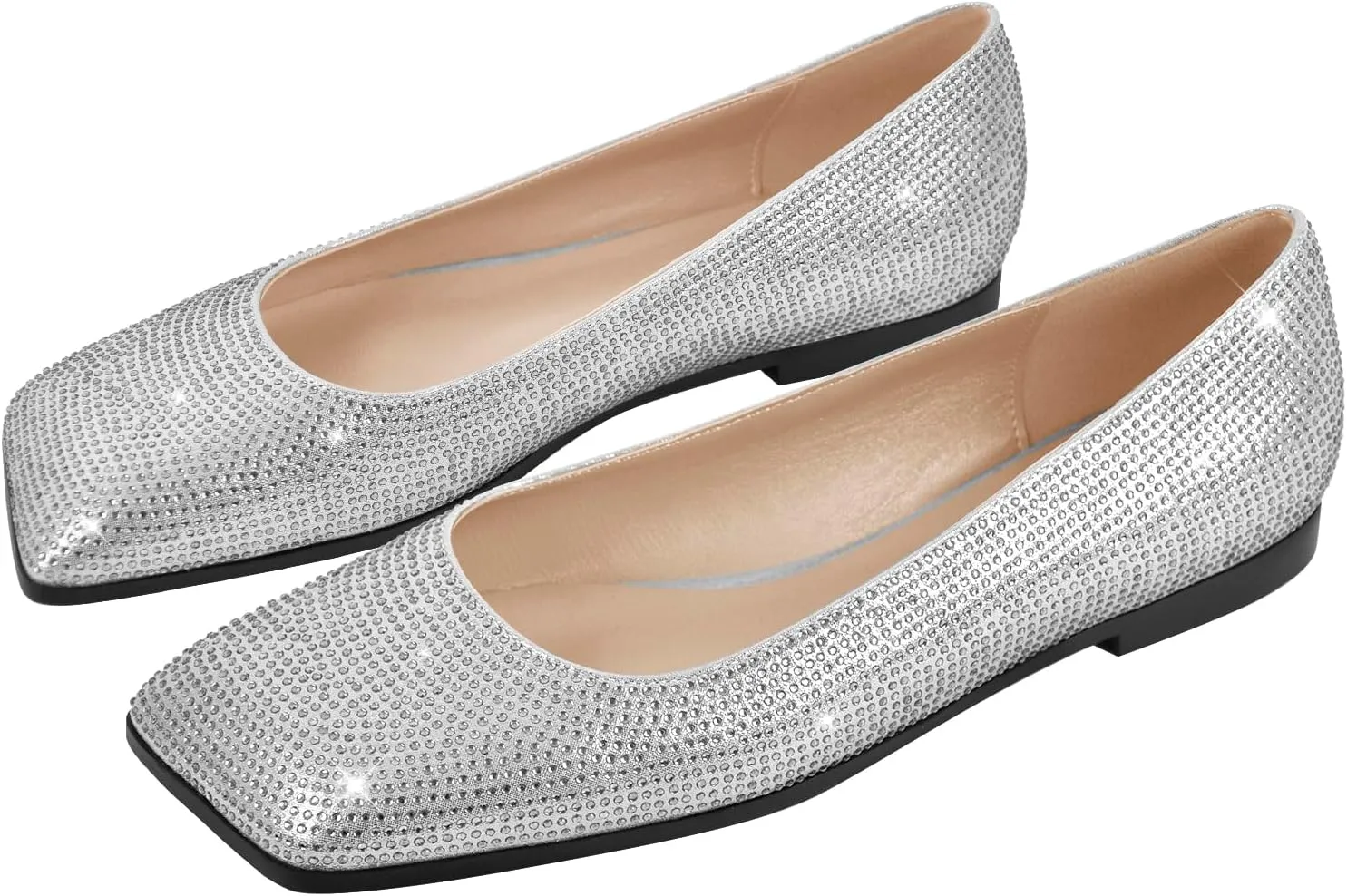richealnini Women's Slip On Slide Flats Pumps Crystals Loafer Party Wedding Shoes