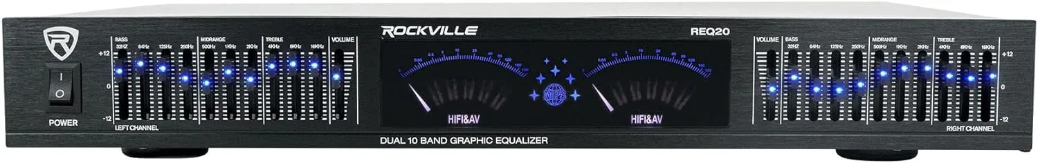 Rockville REQ20 19" Rack Mount Pro Dual 10 Band Graphic Equalizer EQ w/VU Meters