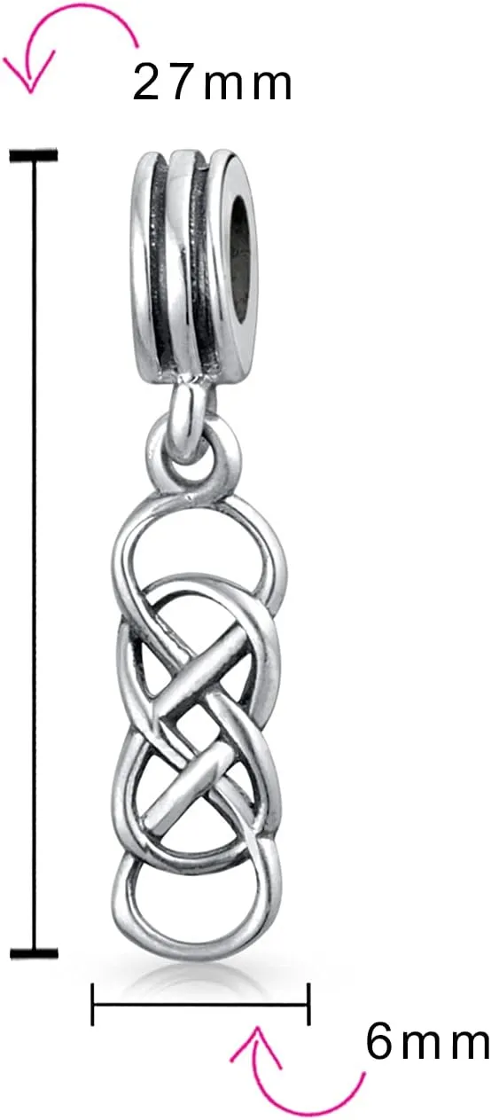 Romantic Celtic Love Knot Claddaugh Symbol BFF Irish Friendship Religious Trinity Cross Infinity Dangle or Slide Bead Charm For Women Teen .925 Sterling Silver For European Bracelet