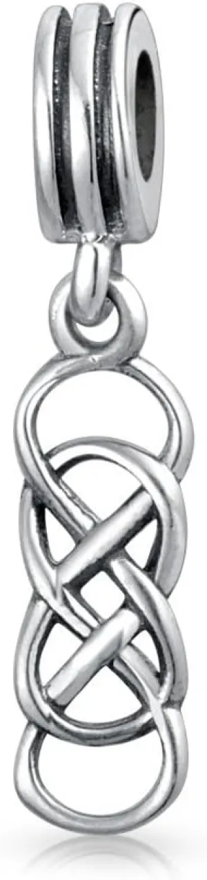 Romantic Celtic Love Knot Claddaugh Symbol BFF Irish Friendship Religious Trinity Cross Infinity Dangle or Slide Bead Charm For Women Teen .925 Sterling Silver For European Bracelet