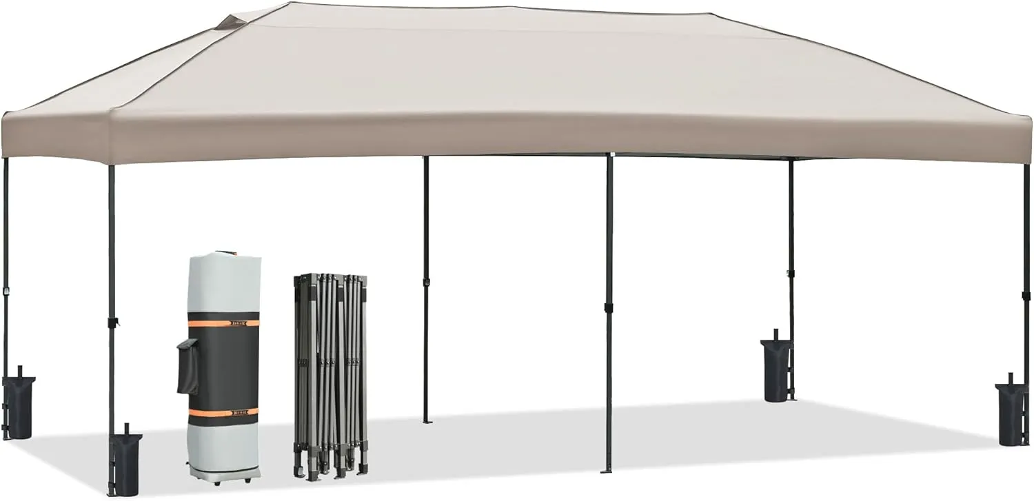Roomfitters 10x20 Pop Up Canopy Tent with Sidewalls and Wheeled Bag, Heavy Duty Outdoor Party Shelter for Backyard or Wedding, Khaki