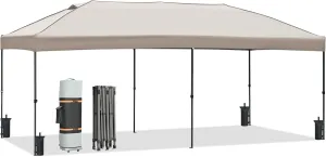 Roomfitters 10x20 Pop Up Canopy Tent with Sidewalls and Wheeled Bag, Heavy Duty Outdoor Party Shelter for Backyard or Wedding, Khaki