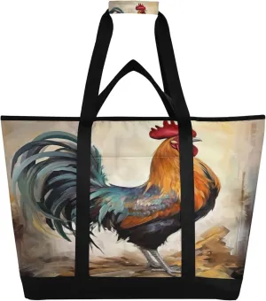 Rooster Reusable Insulated Cooler Bag with Ice Pack Compartment - Large 47L Waterproof Thermal Grocery Tote for Picnic Beach Camping Lunch Storage