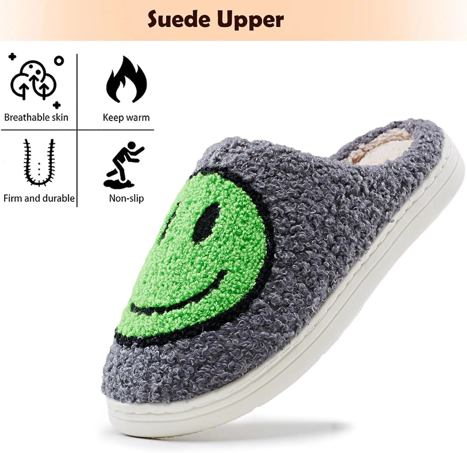 rosyclo Smile Face Slippers Retro Soft Plush Cozy House Slippers Slip-on Fluffy Indoor Outdoor Smile Slippers for Women and Men