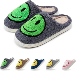 rosyclo Smile Face Slippers Retro Soft Plush Cozy House Slippers Slip-on Fluffy Indoor Outdoor Smile Slippers for Women and Men