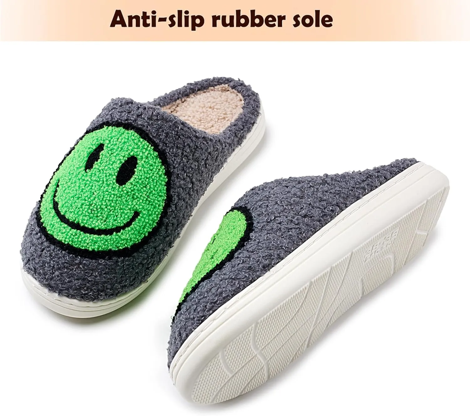 rosyclo Smile Face Slippers Retro Soft Plush Cozy House Slippers Slip-on Fluffy Indoor Outdoor Smile Slippers for Women and Men