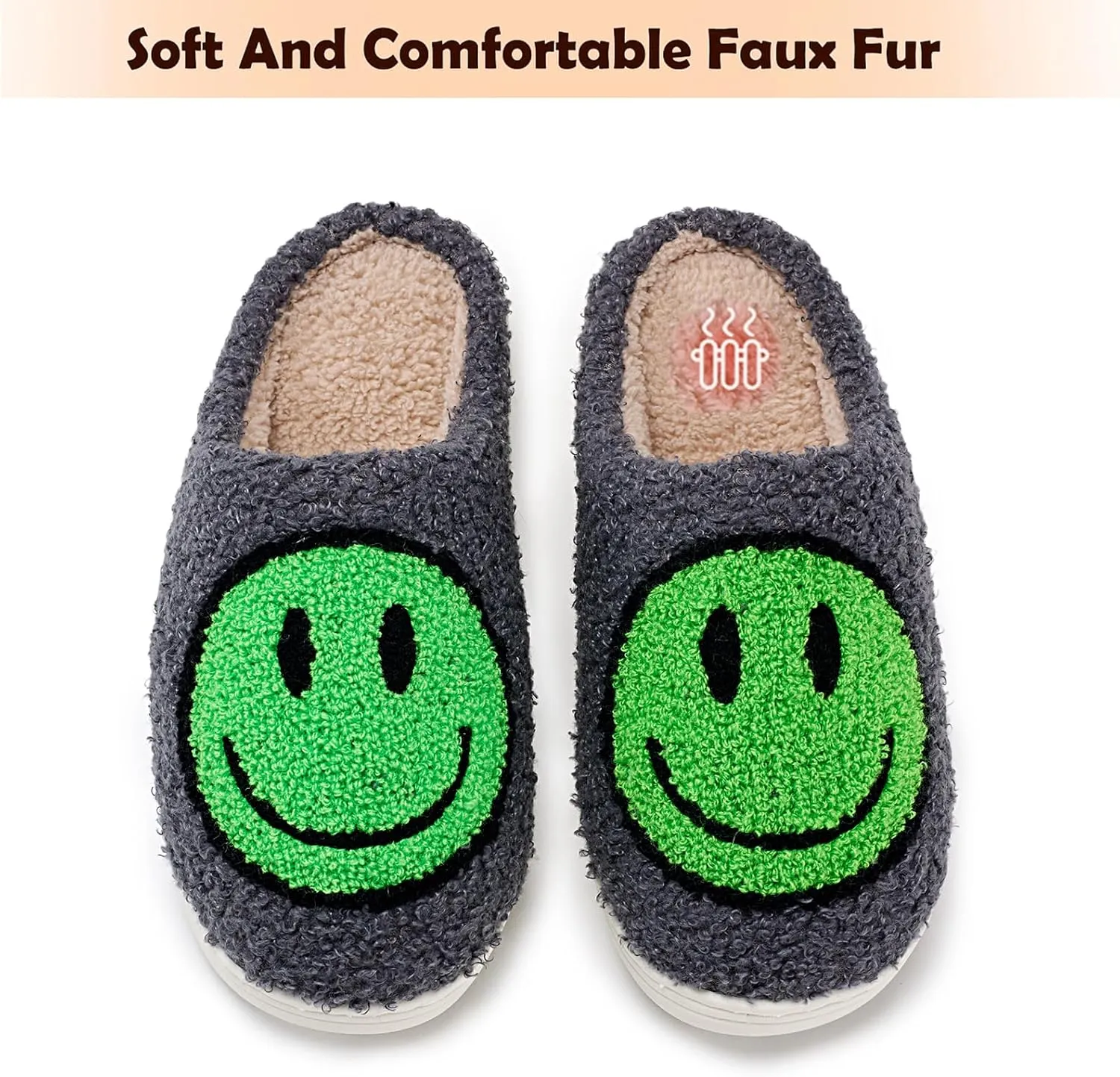 rosyclo Smile Face Slippers Retro Soft Plush Cozy House Slippers Slip-on Fluffy Indoor Outdoor Smile Slippers for Women and Men