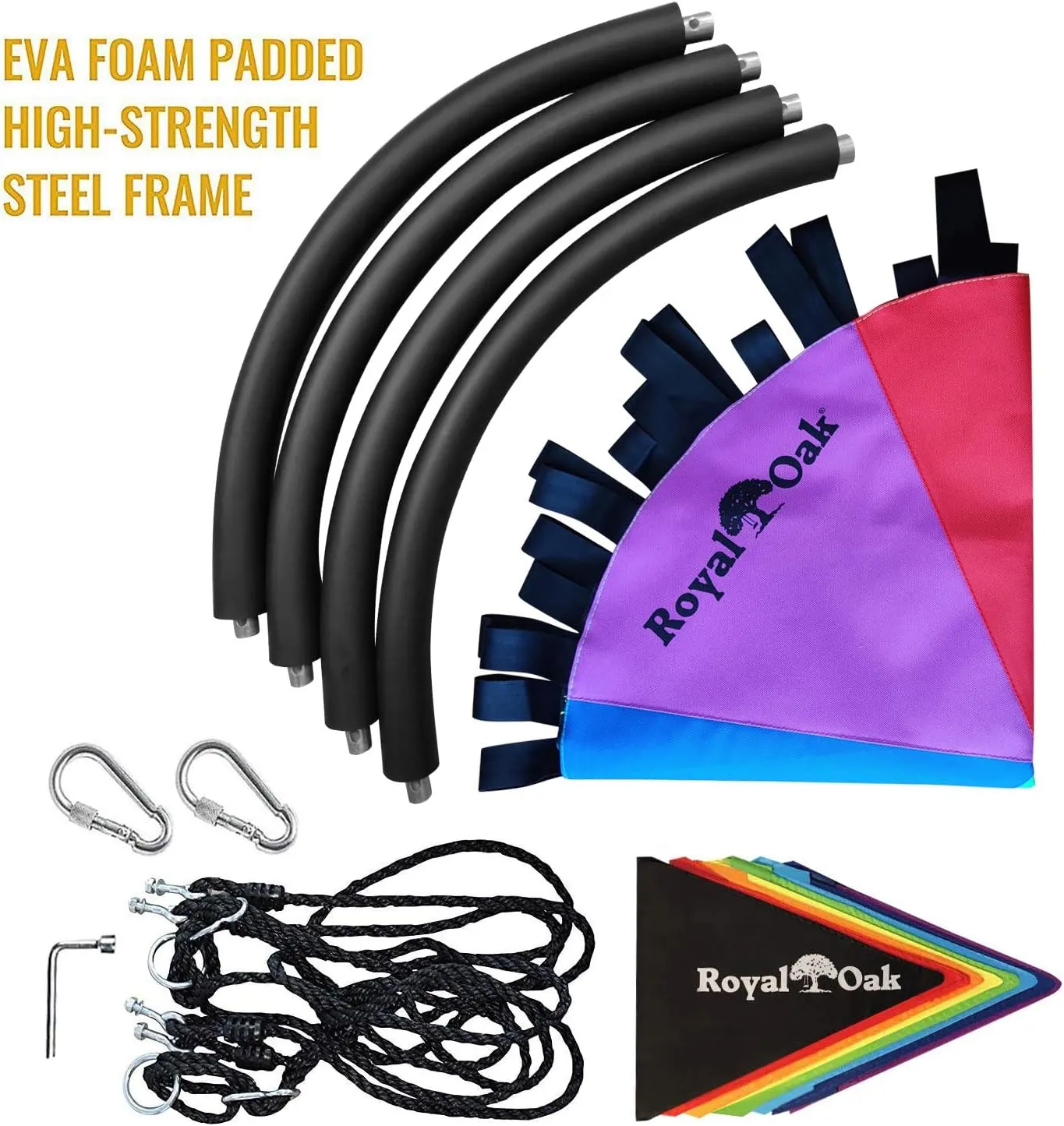 Royal Oak Saucer Tree Swing,40 Inches with Carabiners and Flags,Heavy Duty 1680D Oxford Fabric,700 lb Weight Capacity,Steel Frame,Waterproof,Easy Install Step by Step Instructions (Multicolored)