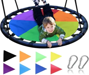 Royal Oak Saucer Tree Swing,40 Inches with Carabiners and Flags,Heavy Duty 1680D Oxford Fabric,700 lb Weight Capacity,Steel Frame,Waterproof,Easy Install Step by Step Instructions (Multicolored)