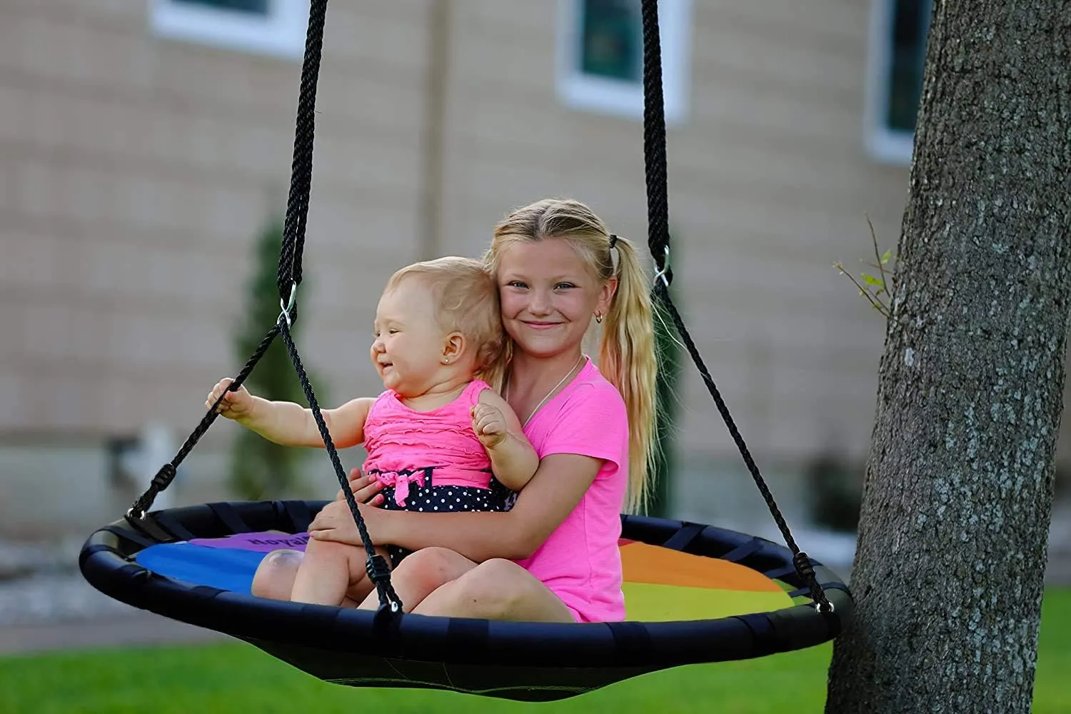 Royal Oak Saucer Tree Swing,40 Inches with Carabiners and Flags,Heavy Duty 1680D Oxford Fabric,700 lb Weight Capacity,Steel Frame,Waterproof,Easy Install Step by Step Instructions (Multicolored)