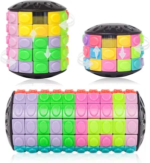 R.Y.TOYS Fidget Toy,Magic Cube Puzzle,Brain Teasers for Adults,Cylinder Rotate&Slide Logic Restless Hand Game,Trick Puzzle,Gift for Kids Child(12 Colors x 3/5/10 Layers)