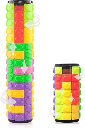 R.Y.TOYS Fidget Toy,Magic Cube Puzzle,Brain Teasers for Adults,Cylinder Rotate&Slide Logic Restless Hand Game,Trick Puzzle,Gift for Kids Child(8Colors:7Layers 15Layers)