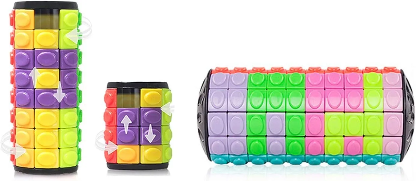R.Y.TOYS Fidget Toy,Magic Cube Puzzle,Brain Teasers for Adults,Cylinder Rotate&Slide Logic Restless Hand Game,Trick Puzzle,Gift for Kids Child(8Colorsx4/8Layers 12Colorsx10Layers)