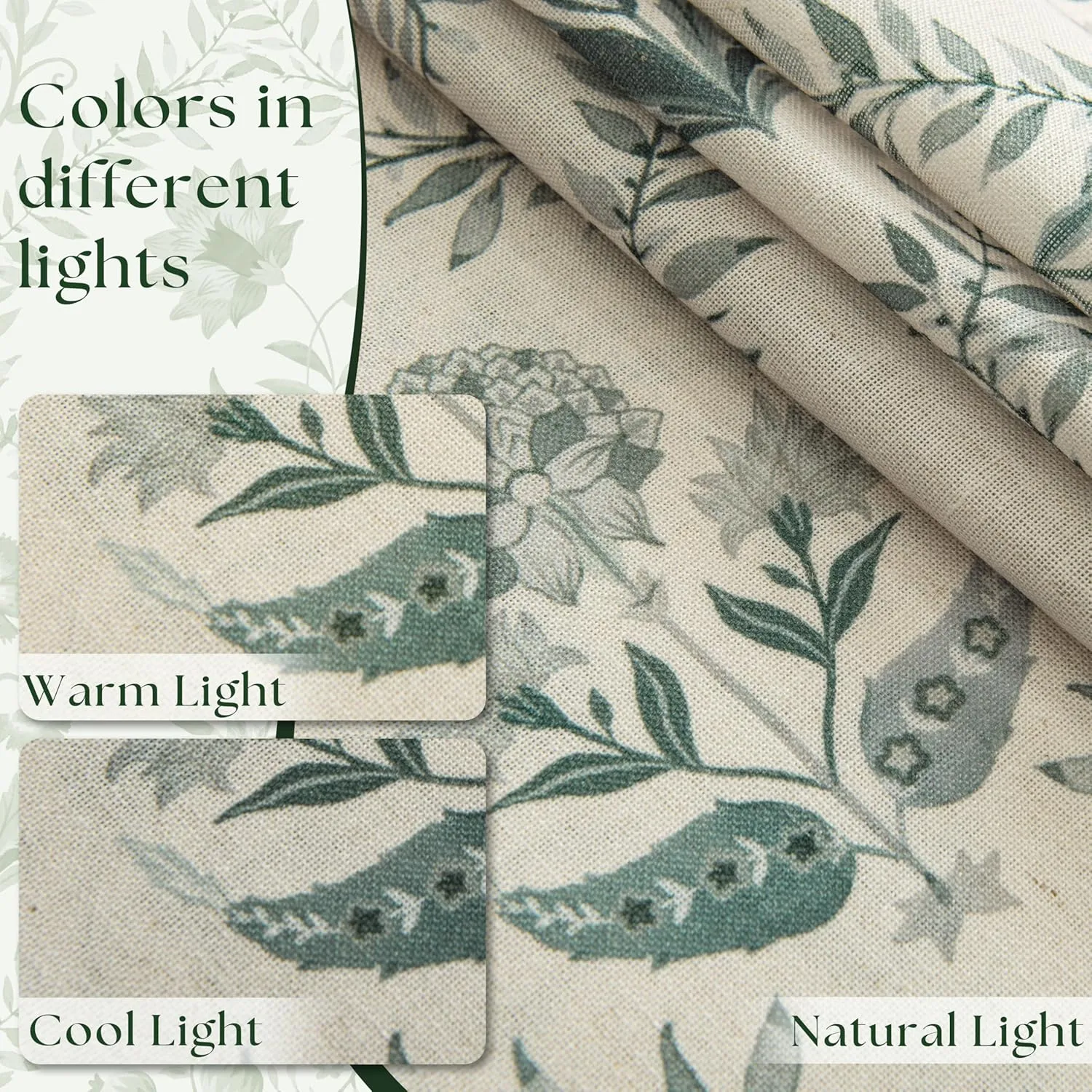 Sage Green Floral Curtains 84 Inches Long for Living Room Dining Botanical Flower Patterned Sage Green on Beige Linen Curtains Vintage Country Spring Farmhouse Boho Bedroom Drapes 84 Inch Length