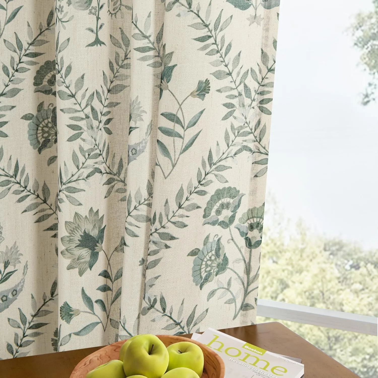 Sage Green Floral Curtains 84 Inches Long for Living Room Dining Botanical Flower Patterned Sage Green on Beige Linen Curtains Vintage Country Spring Farmhouse Boho Bedroom Drapes 84 Inch Length