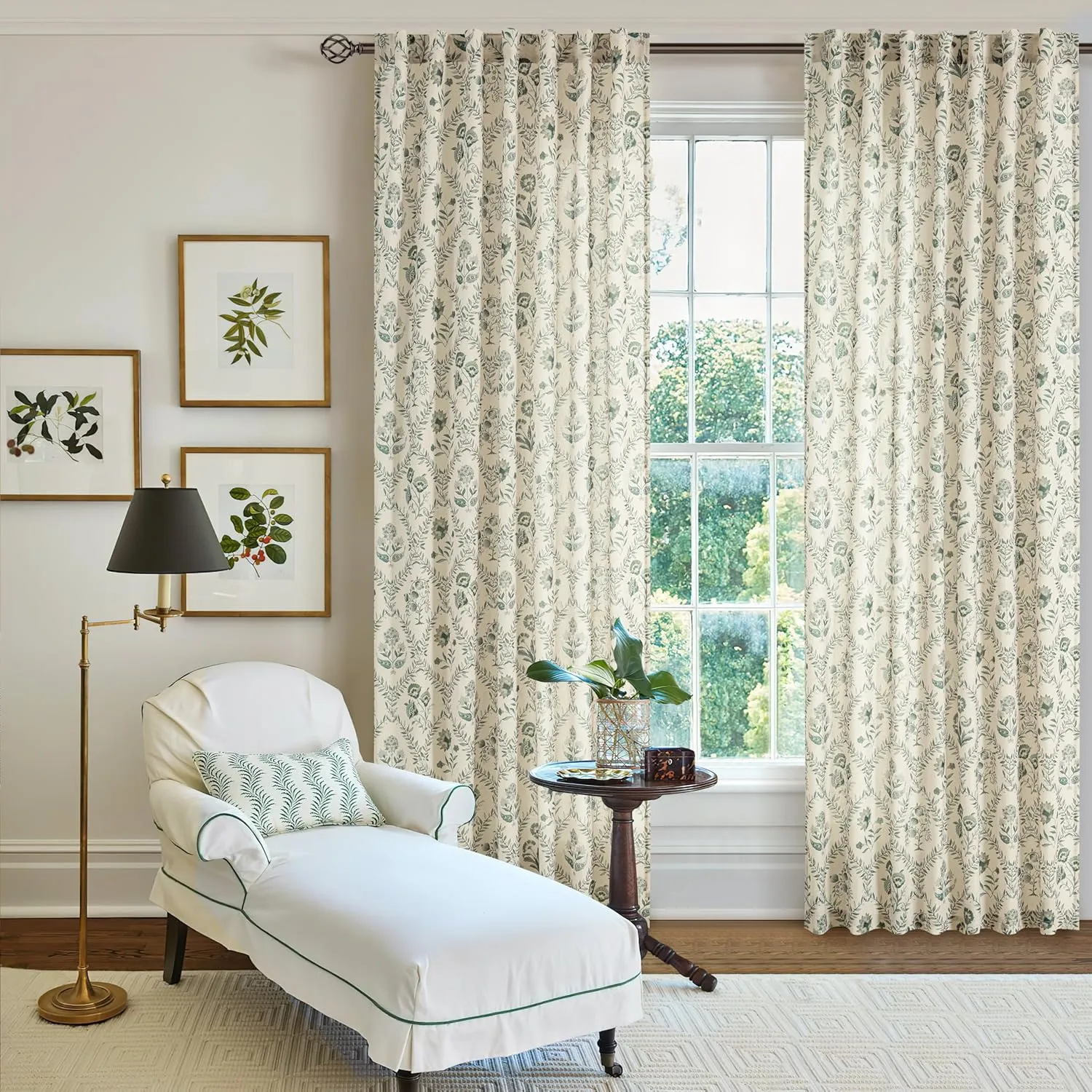 Sage Green Floral Curtains 84 Inches Long for Living Room Dining Botanical Flower Patterned Sage Green on Beige Linen Curtains Vintage Country Spring Farmhouse Boho Bedroom Drapes 84 Inch Length