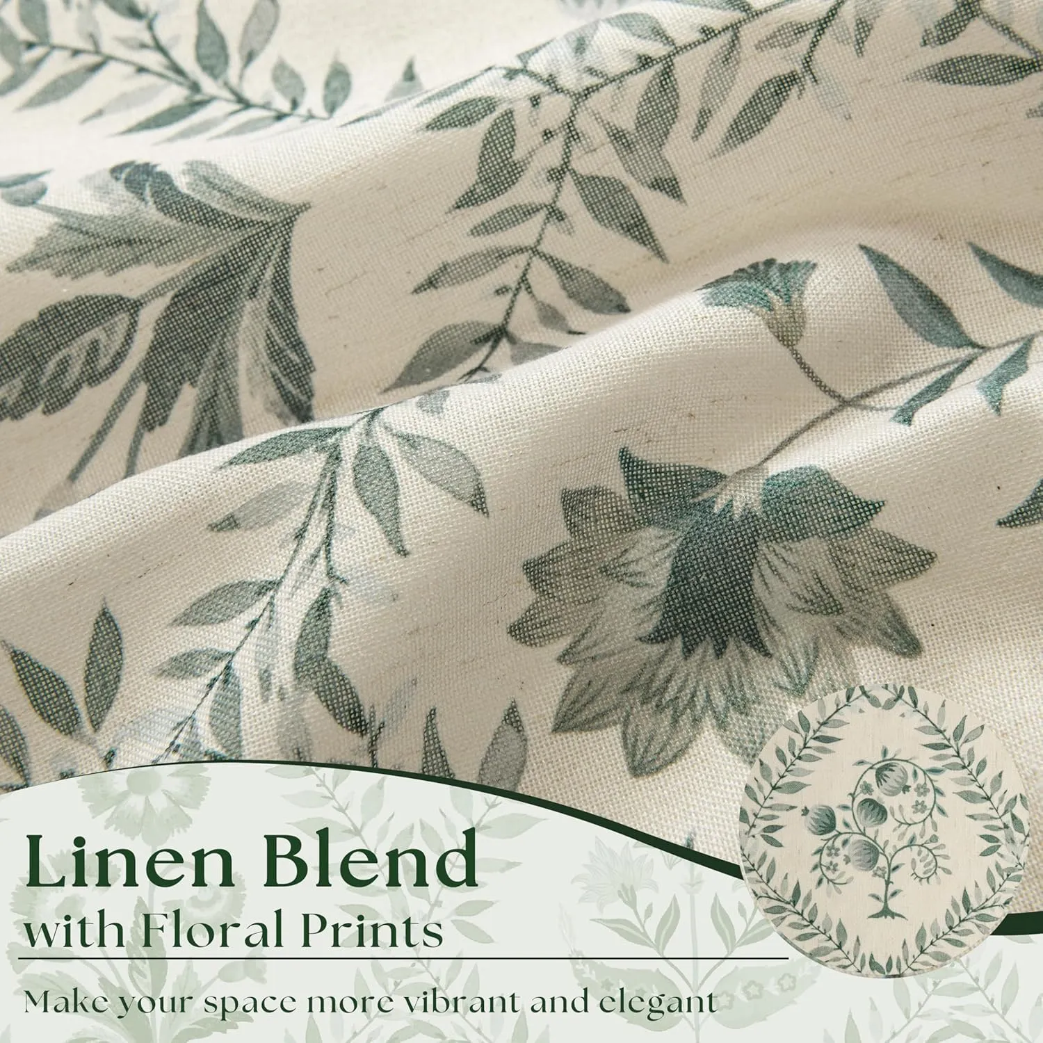 Sage Green Floral Curtains 84 Inches Long for Living Room Dining Botanical Flower Patterned Sage Green on Beige Linen Curtains Vintage Country Spring Farmhouse Boho Bedroom Drapes 84 Inch Length