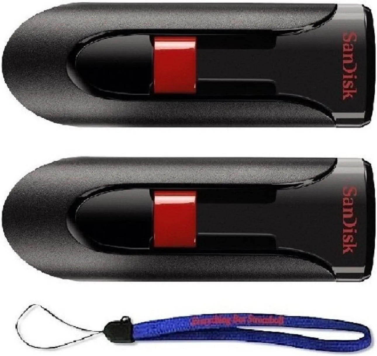 SanDisk Cruzer Glide 64GB (2 Pack) USB 2.0 Flash Drive Jump Drive Pen Drive CZ60 - Bundle with (1) Everything But Stromboli Lanyard