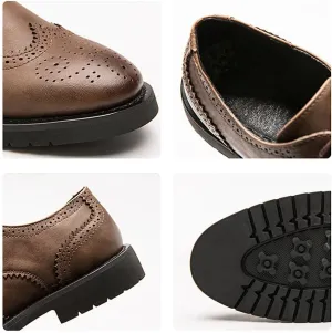 Santimon Men's Wingtip Brogue Dress Shoes Vintage Leather Lace-Up Oxford Shoes, Elegant Business Formal Footwear for Office, Wedding, Casual, Black/Brown/Khaki