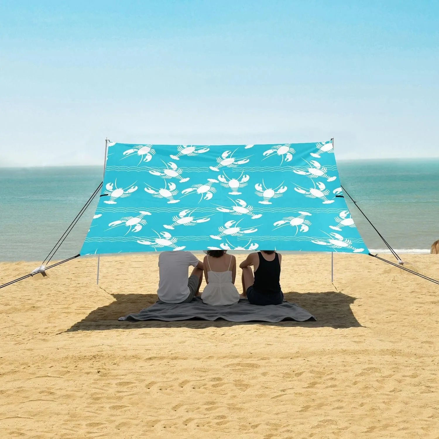 Seafood Lobster Summer Beach Camping Tent Sun Shelter for Whole Family, Beach Shade Canopy with UPF50  UV Protection,Easy Set Up and Carry,Outdoor Shade for Trips, Fishing, Backyard Fun Picnics