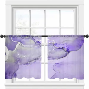 Semi Sheer Curtains 2 Panels 54 Long, Abstract Ombre Purple Waves Texture Light Filtering Rod Pocket Voile Drapes Privacy Window Treatment for Living Room Bedroom Decor