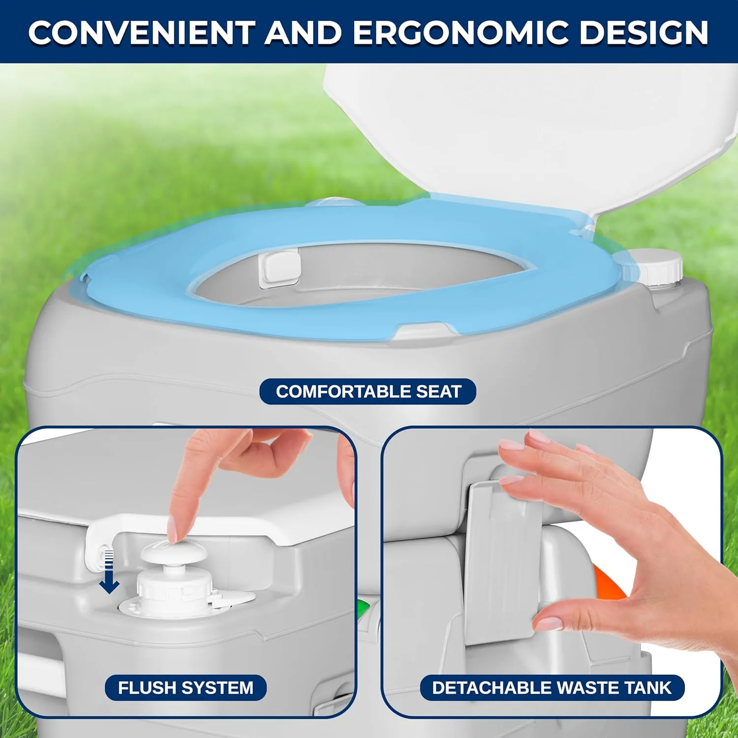 SereneLife 5.8 Gallon Portable Camping Toilet with Carry Bag and Hand Sprayer For Adults, Leak Proof Toilet with Waste Level Indicator, Portable Potty for Camping, Hiking, Roadtrip, Car, Tent