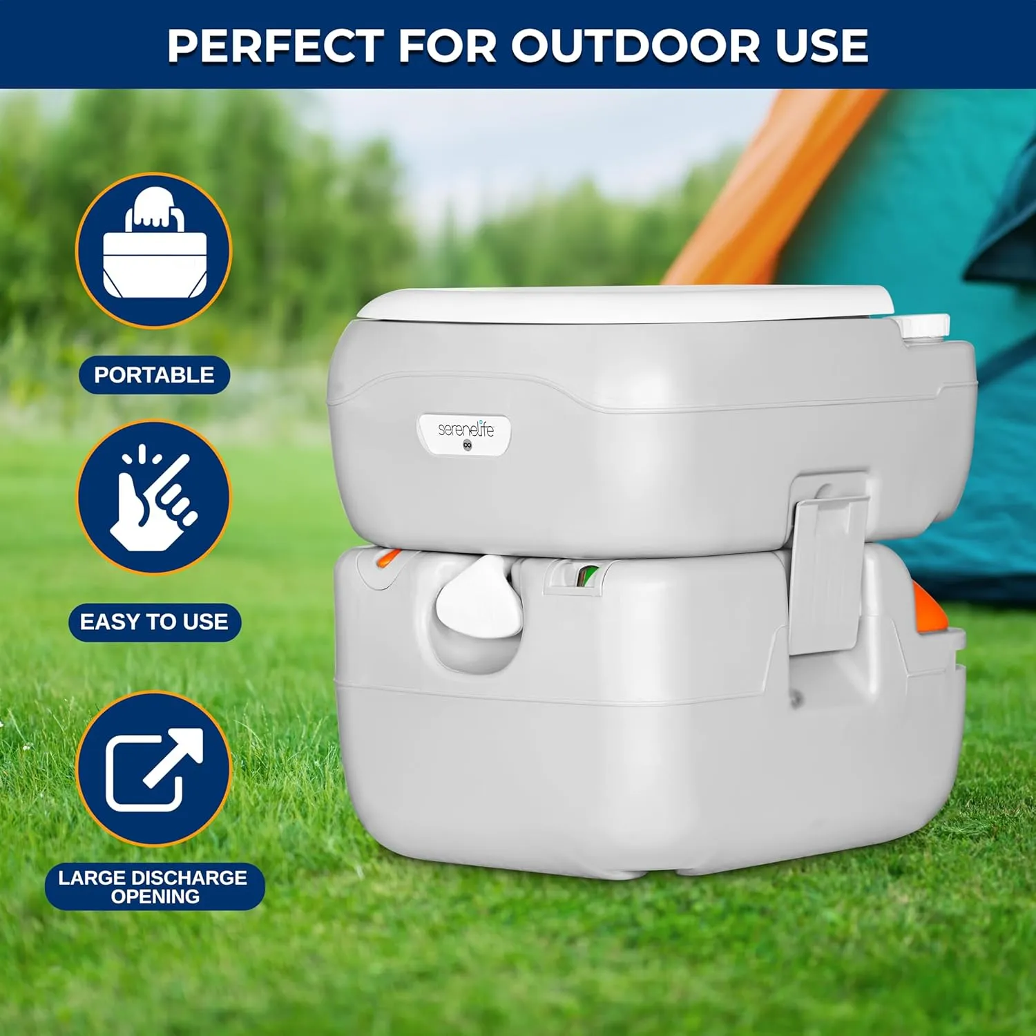 SereneLife 5.8 Gallon Portable Camping Toilet with Carry Bag and Hand Sprayer For Adults, Leak Proof Toilet with Waste Level Indicator, Portable Potty for Camping, Hiking, Roadtrip, Car, Tent