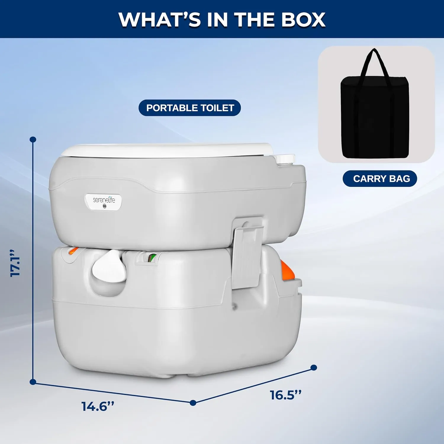 SereneLife 5.8 Gallon Portable Camping Toilet with Carry Bag and Hand Sprayer For Adults, Leak Proof Toilet with Waste Level Indicator, Portable Potty for Camping, Hiking, Roadtrip, Car, Tent