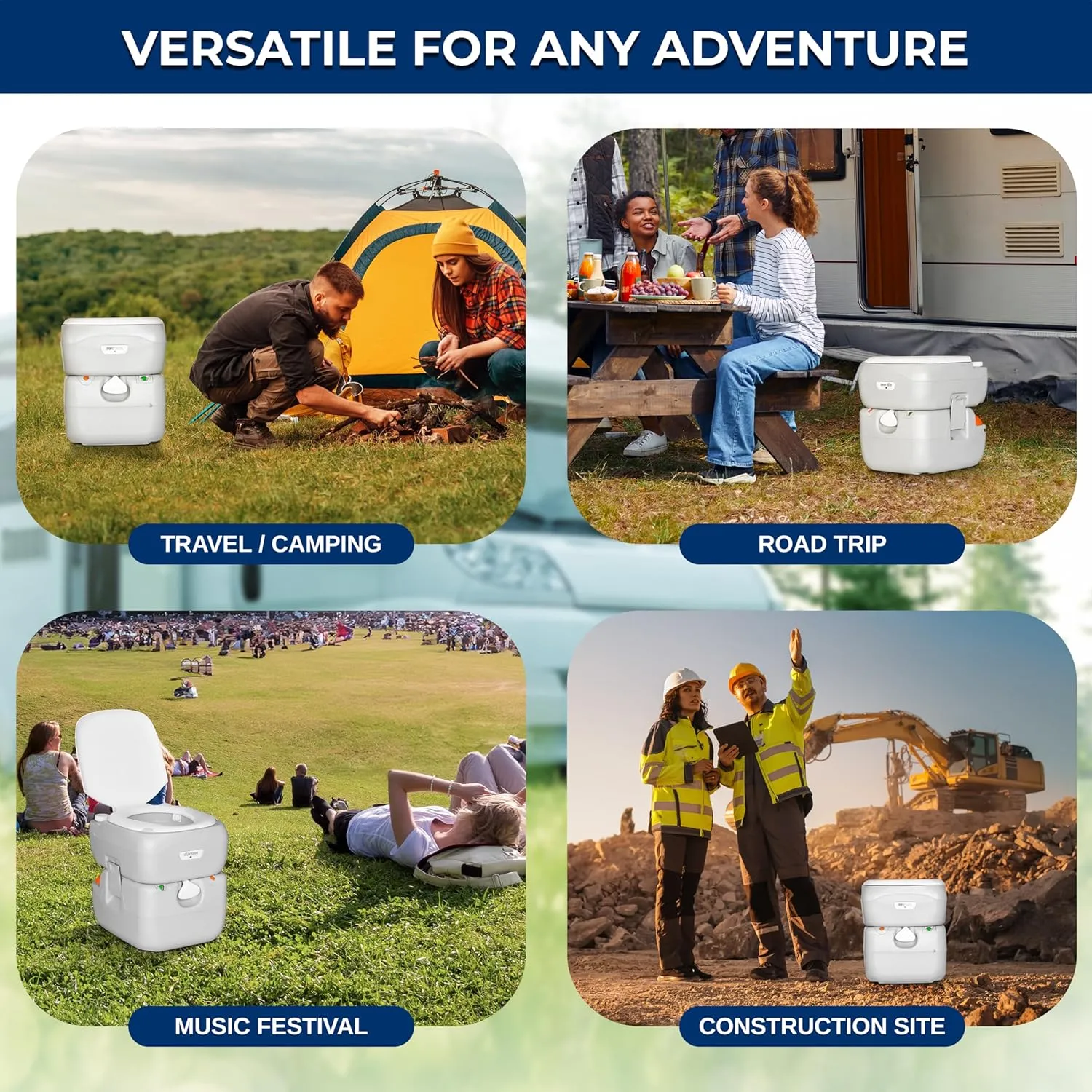 SereneLife 5.8 Gallon Portable Camping Toilet with Carry Bag and Hand Sprayer For Adults, Leak Proof Toilet with Waste Level Indicator, Portable Potty for Camping, Hiking, Roadtrip, Car, Tent