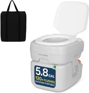 SereneLife 5.8 Gallon Portable Camping Toilet with Carry Bag and Hand Sprayer For Adults, Leak Proof Toilet with Waste Level Indicator, Portable Potty for Camping, Hiking, Roadtrip, Car, Tent