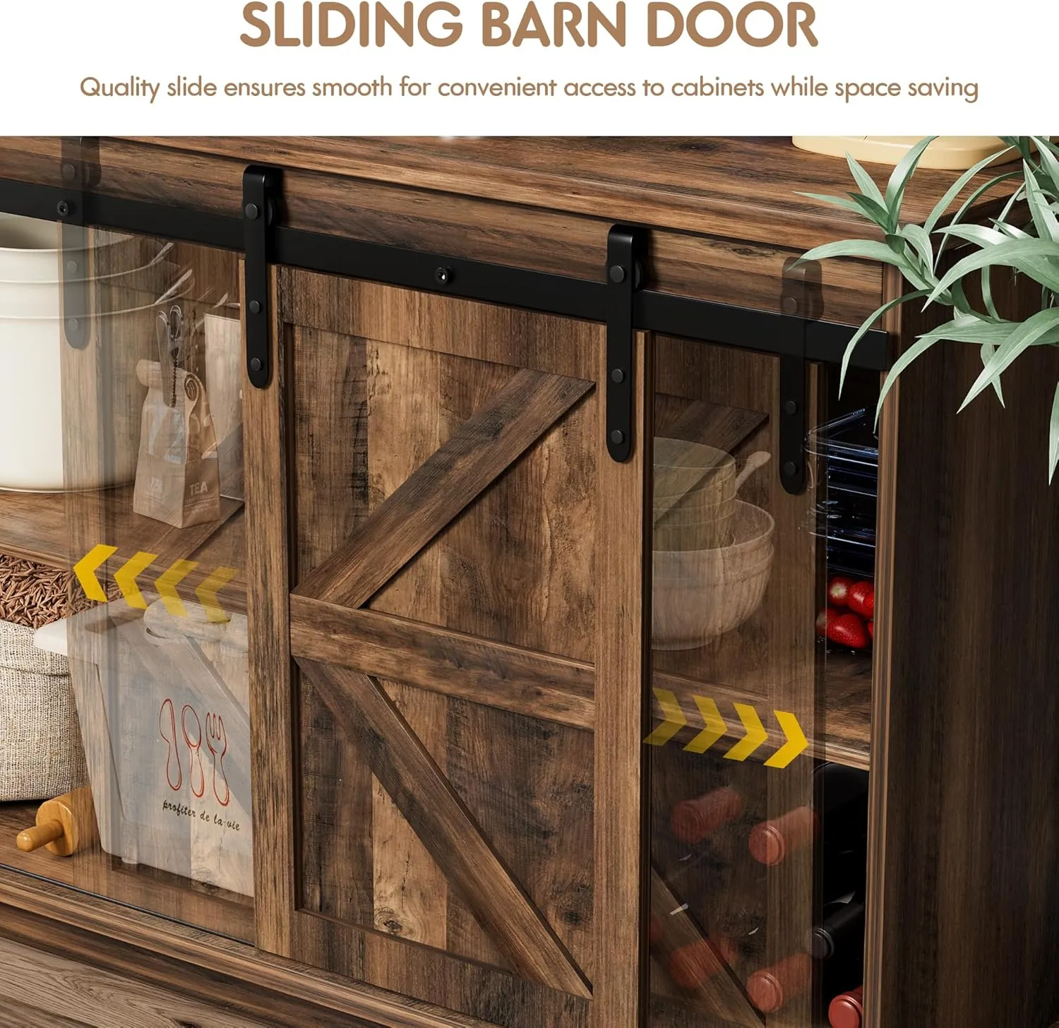 Shahoo Farmhouse Sideboard Buffet Cabinet, Coffee Bar Storage with Sliding Barn Doors, Shelf for Home Dining Room, Barnwood