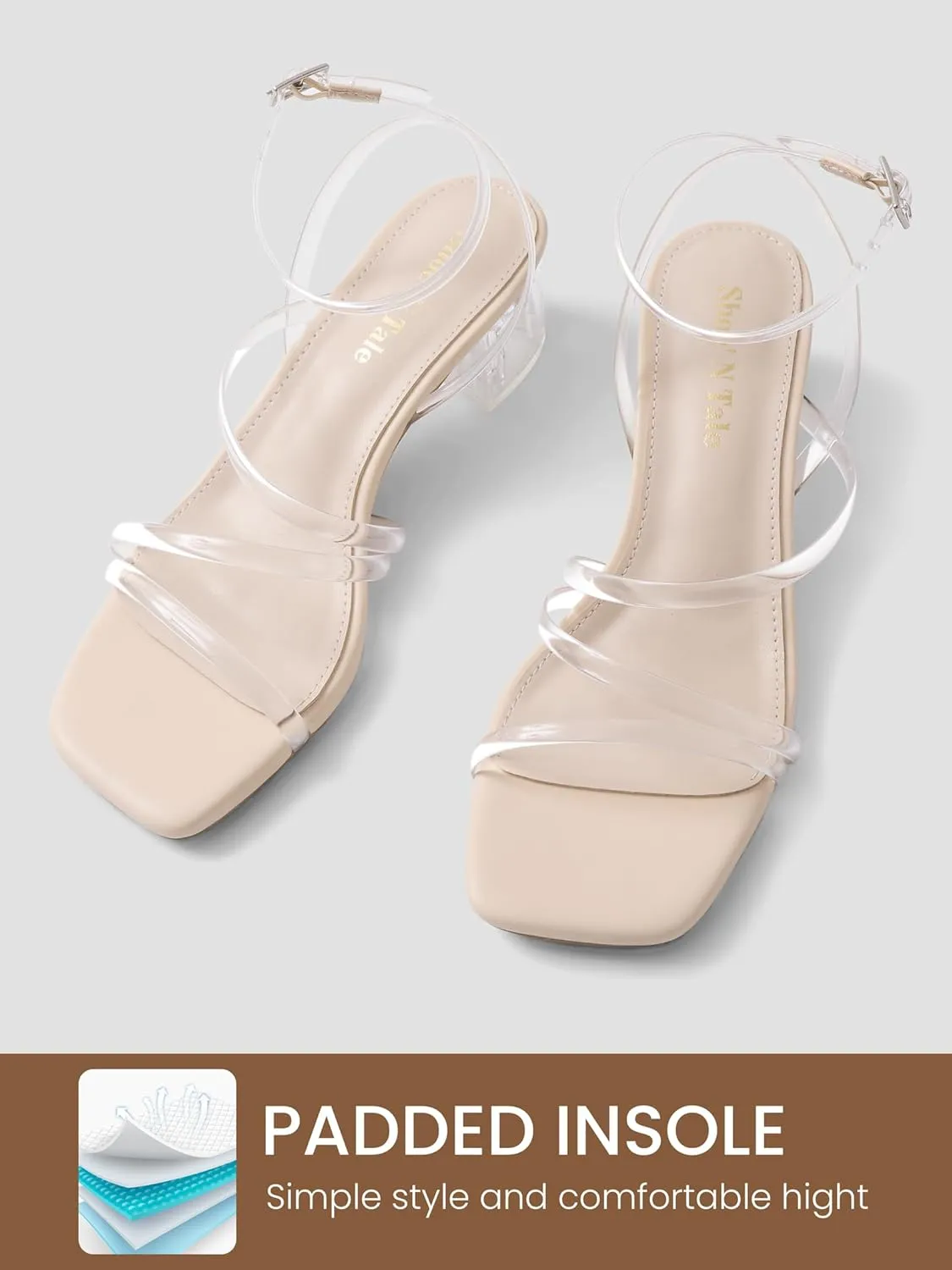 Shoe'N Tale Strappy Heels for Women Low Chunky Block Heel Dress Shoes Square Open Toe Ankle Strap Heeled Sandals