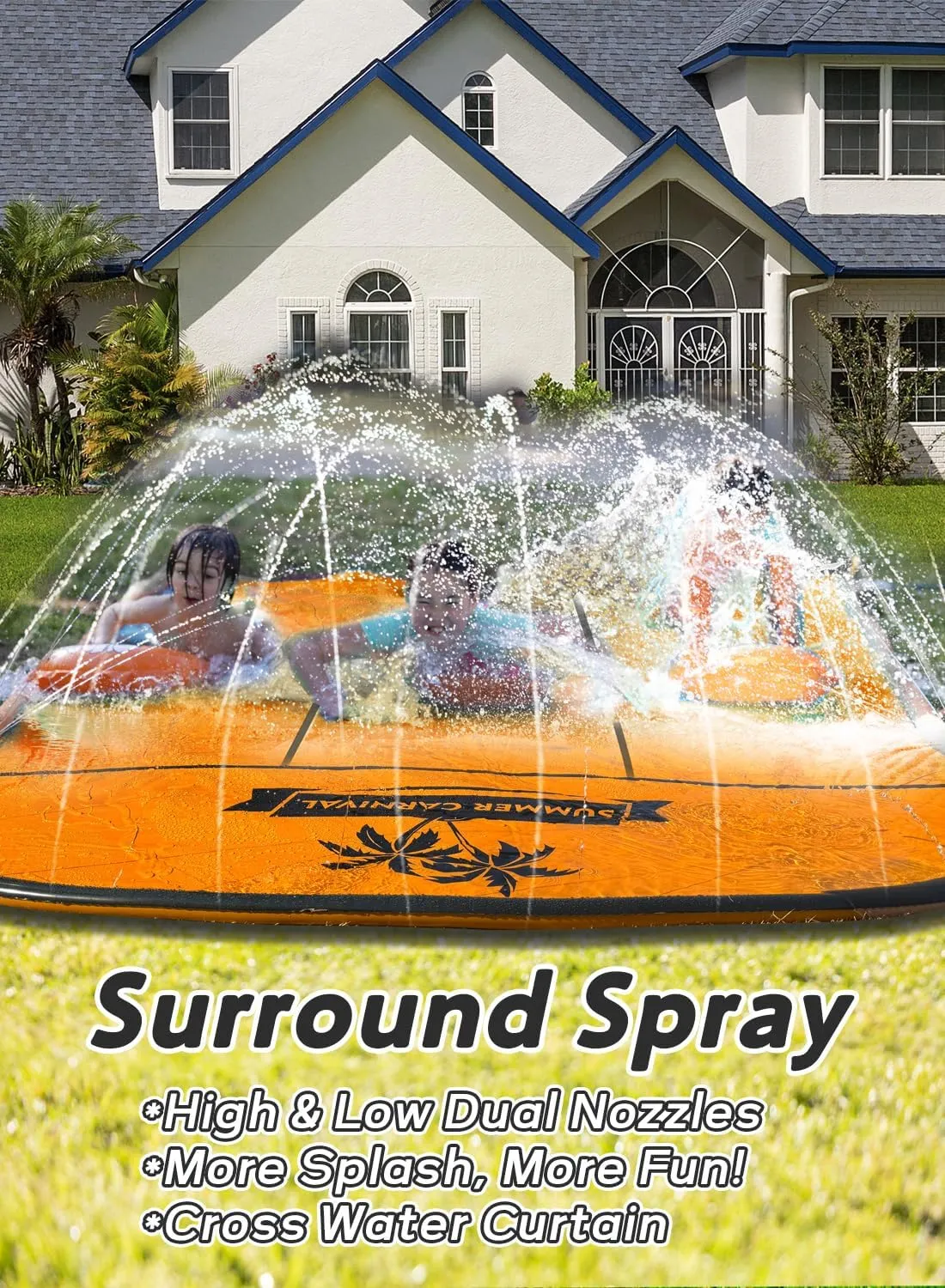 Slip and Water Slip，Slip Water Slide for Kids Backyard 22ft*3 Lane Orange,Summer Toys for Kids Outdoor with Sprinkler and 3 Bodyboards