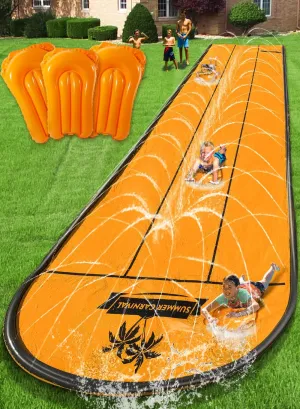 Slip and Water Slip，Slip Water Slide for Kids Backyard 22ft*3 Lane Orange,Summer Toys for Kids Outdoor with Sprinkler and 3 Bodyboards