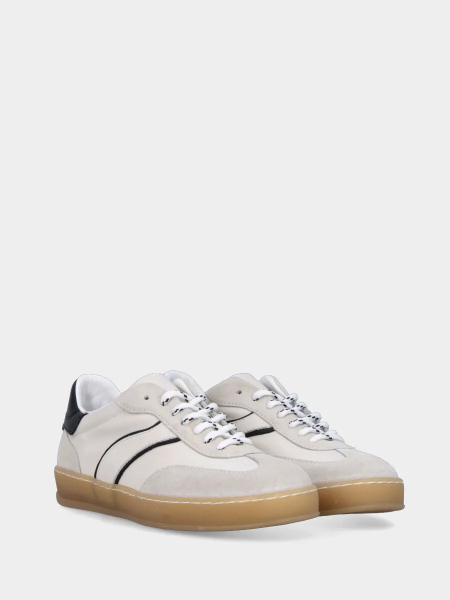 Sneaker in nappa e velour bianco con profilo nero