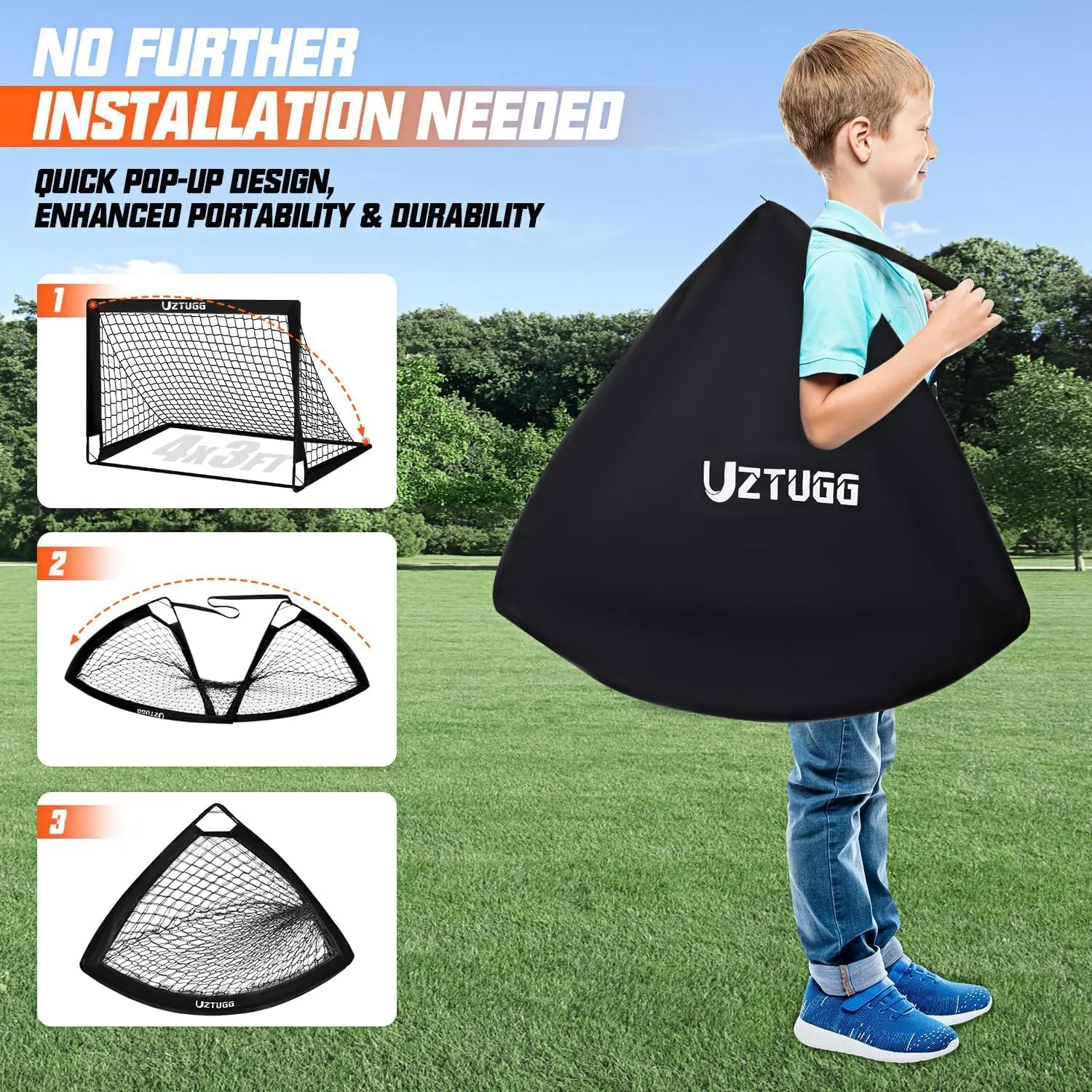 Soccer Goals, Soccer Net for Backyard, 2 Pack 4' x 3' Soccer Goal Training Equipment, Portable Soccer Nets with Soccer Ball and Ball Pump,Goal Net for Sports Training