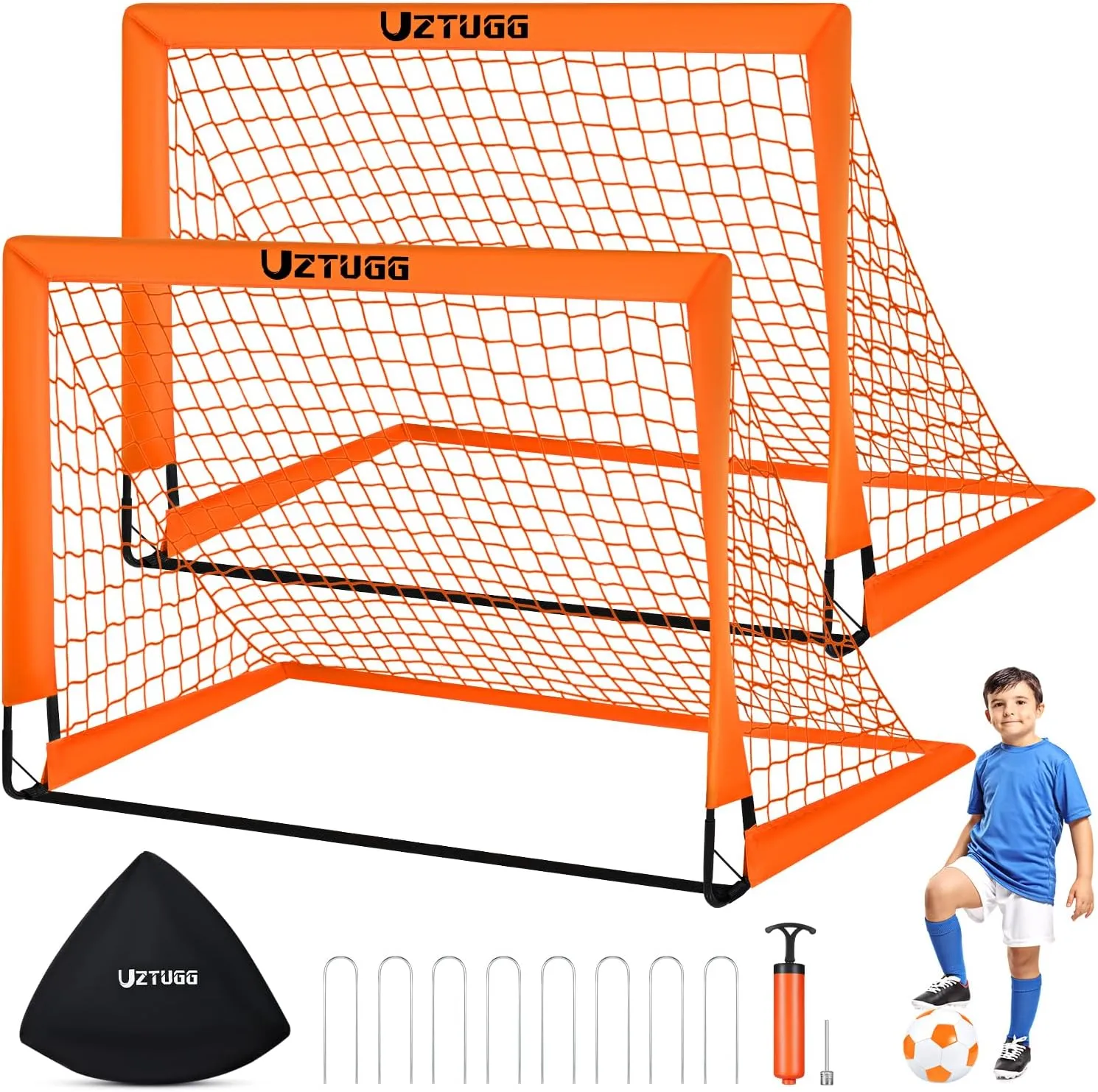 Soccer Goals, Soccer Net for Backyard, 2 Pack 4' x 3' Soccer Goal Training Equipment, Portable Soccer Nets with Soccer Ball and Ball Pump,Goal Net for Sports Training