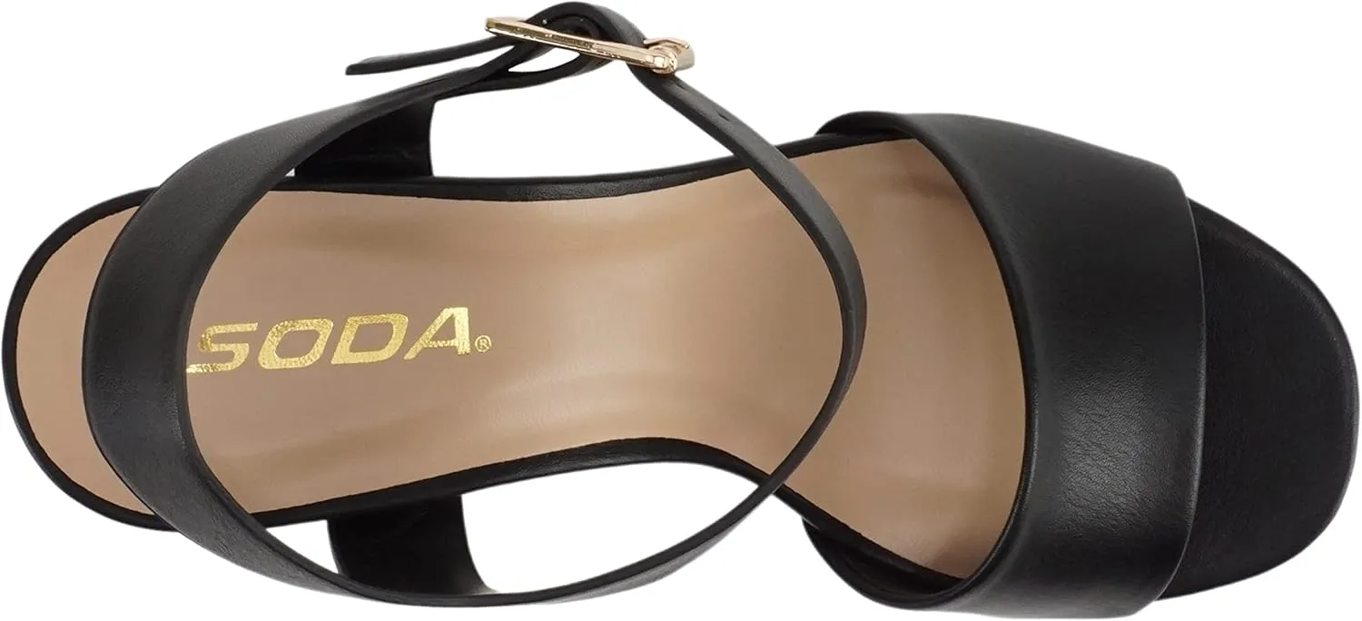 Soda “OPTIONS” ~ Women Open Square Toe Single Band Ankle Strap Buckle Platform High Heel Sandal