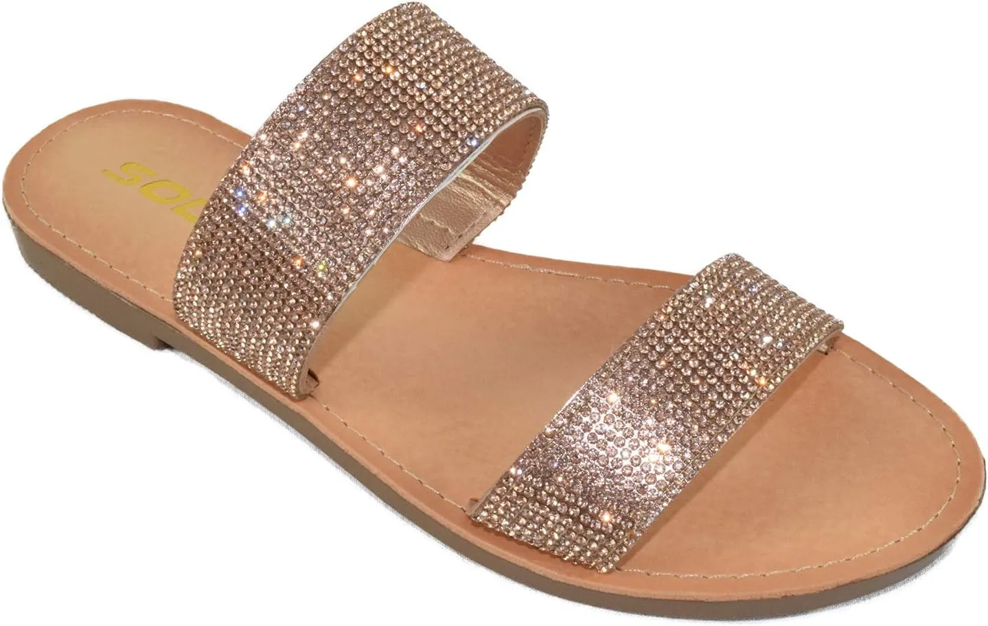 Soda Shoes Women Flip Flops Slippers Sandals Double Strap Slide Casual Bling Rhinestone Crystals AMONG-S