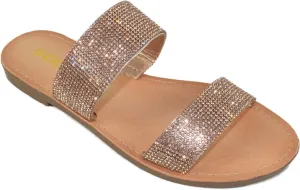 Soda Shoes Women Flip Flops Slippers Sandals Double Strap Slide Casual Bling Rhinestone Crystals AMONG-S