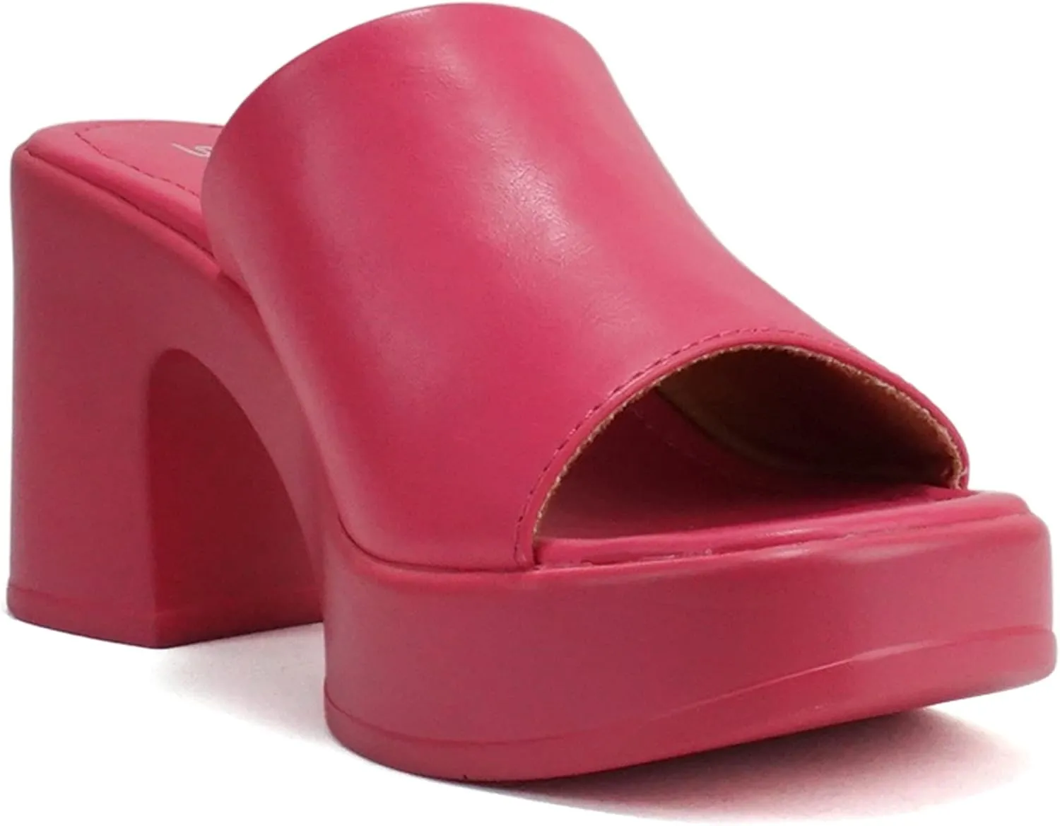 Soda “TYPO” ~ Women Open Square Toe Single Band Upper High Unit Block Heel Slide In Sandal