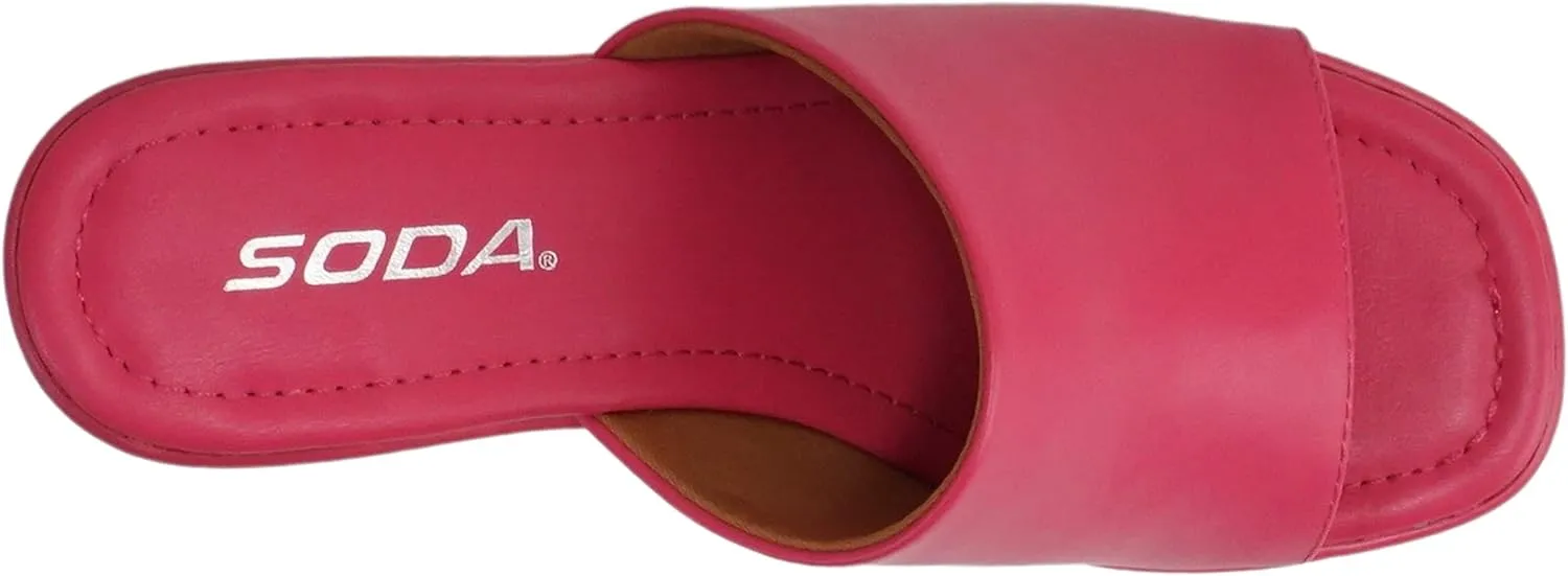 Soda “TYPO” ~ Women Open Square Toe Single Band Upper High Unit Block Heel Slide In Sandal
