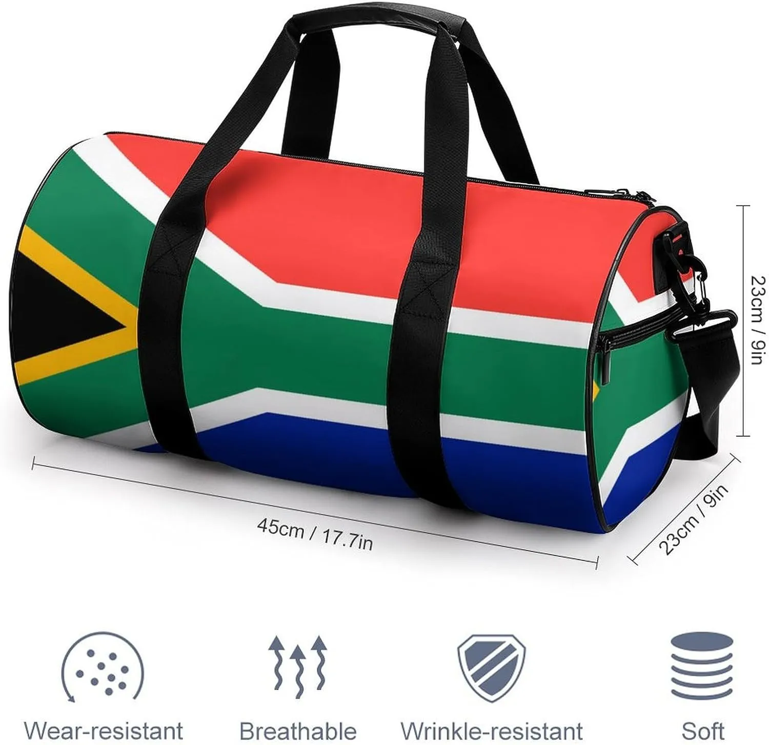South African Flag Waterproof Sports Duffel Bag with Dry Wet Separation for Gym Beach Travel