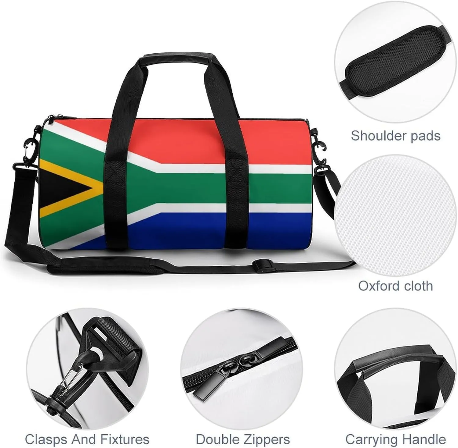 South African Flag Waterproof Sports Duffel Bag with Dry Wet Separation for Gym Beach Travel