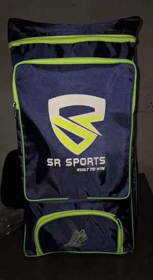 SR Sports Cricket Kit bolt edition Duffle Bag, Navy Blue with Neon Green Trim, Multiple Compartments one size