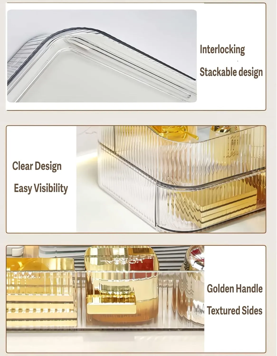 Stackable Clear Plastic Organizer Drawer | Organize Eyeshadow Palettes, Cosmetics, and Beauty Supplies on a Vanity
