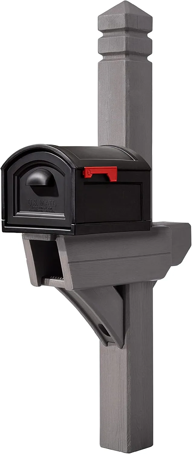Step2 Highland Extra Large Mailbox & Post, Weather Resistant, Large Outdoor Mailboxes, Made of Durable Plastic, Easy to Install, Flag Included, Dark Cedar
