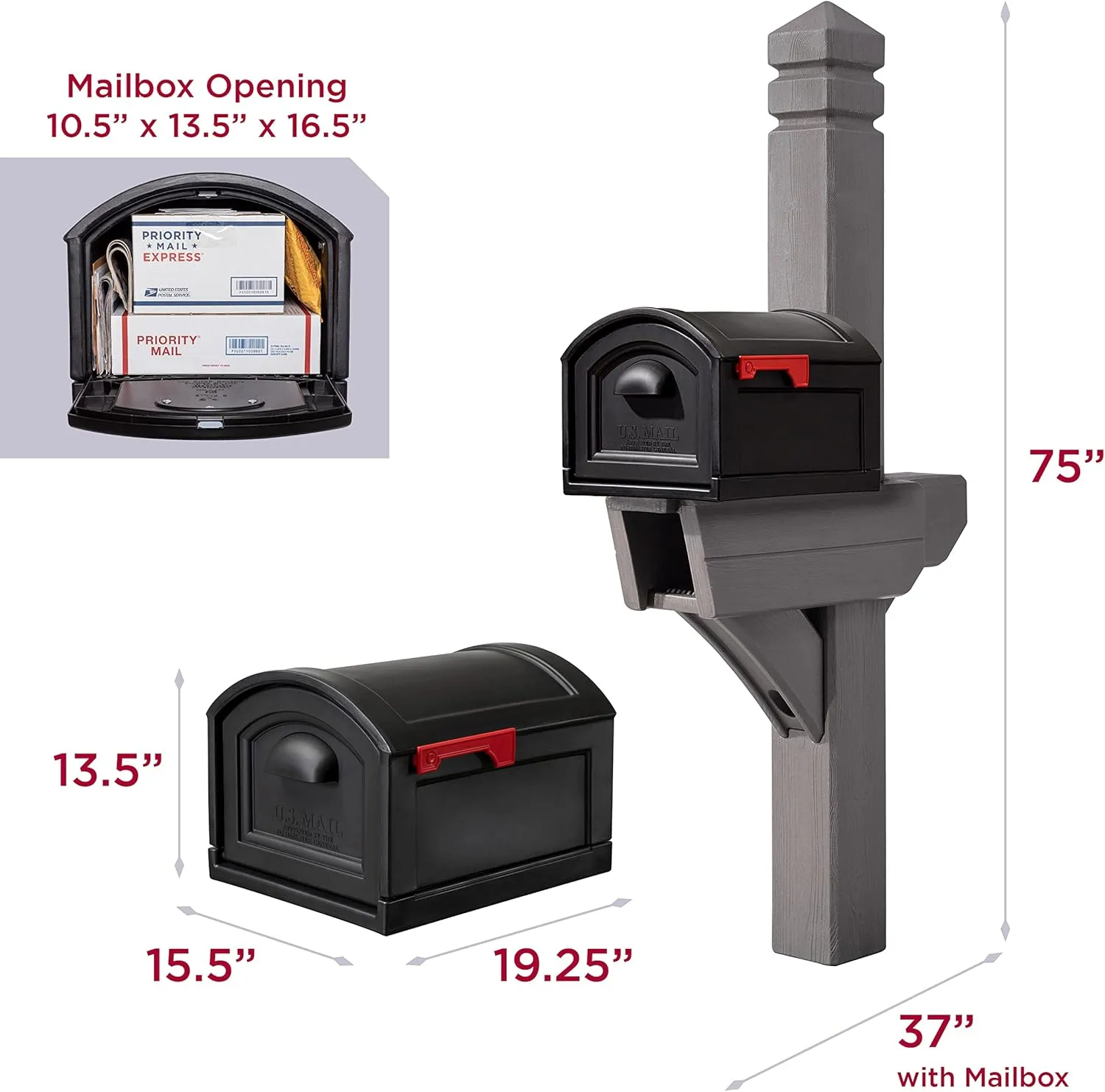 Step2 Highland Extra Large Mailbox & Post, Weather Resistant, Large Outdoor Mailboxes, Made of Durable Plastic, Easy to Install, Flag Included, Dark Cedar