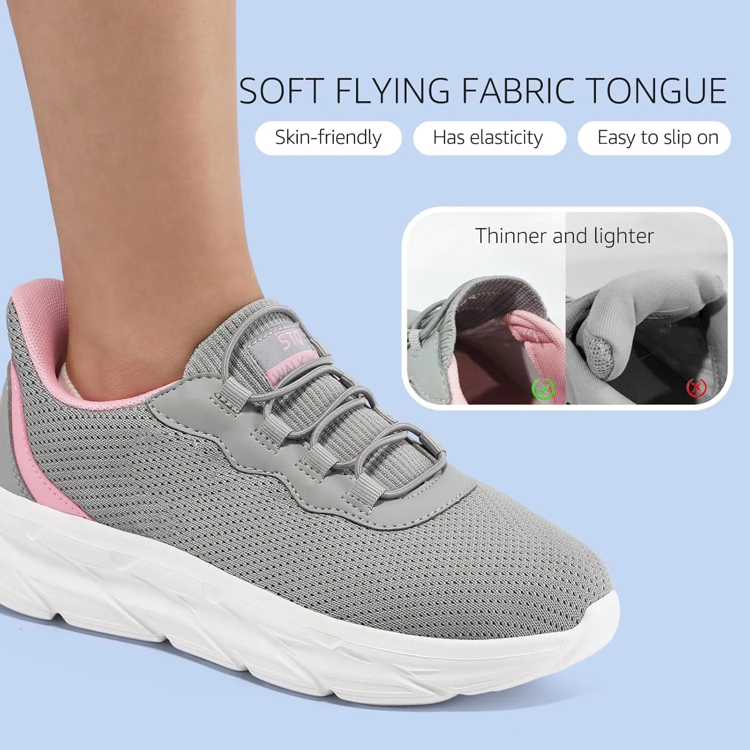 STQ Women's Slip On Walking Shoes Active Cushion Comfortable Tennis Breathable Non Slip Athletic Gym Workout Cross Training Sneakers